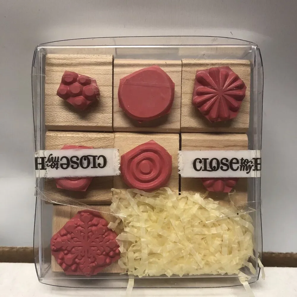 Close To My Heart Wooden Rubber Stamp Set Flowers Snowflakes Dots Spirals 7pc